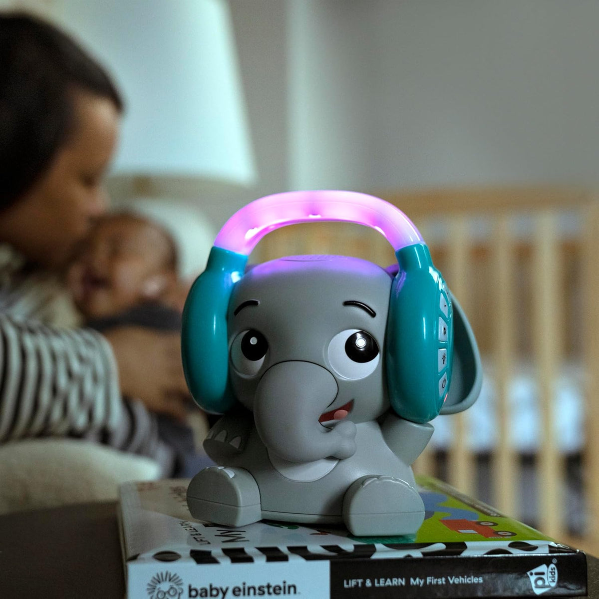 Little Genius Earl the Elephant Baby Sound Machine and Music Player, Included Music and Sounds, White Noise, Bluetooth, Stream Music, Multi-Color Night Light, Use Day and Night, Infant to Toddler