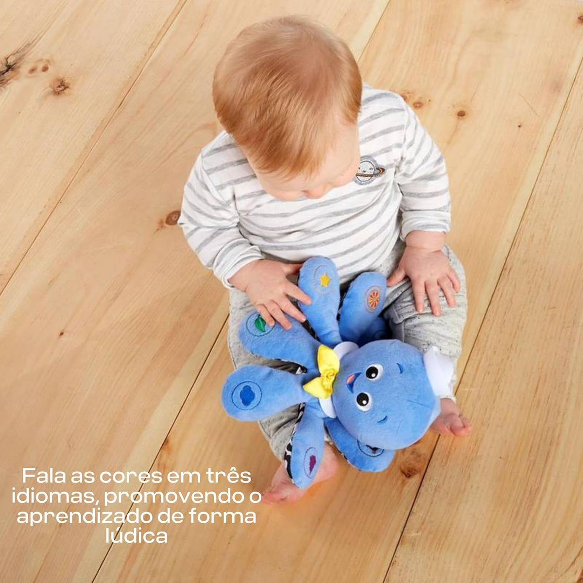 Little Genius Octoplush Musical Huggable Stuffed Animal Plush Toy, Learn Colors in 3 Languages, Blue, 11" Age 3 Month and up,