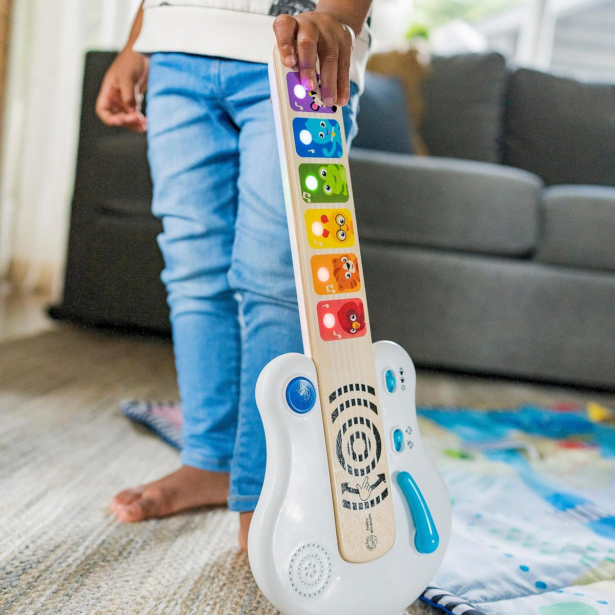 Little Genius Strum Along Songs Magic Touch Wooden Musical Light Up Toy Guitar with Whammy Bar, Age 6 Months+
