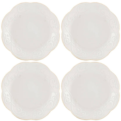 French Perle White 4-Piece Dessert Plate Set